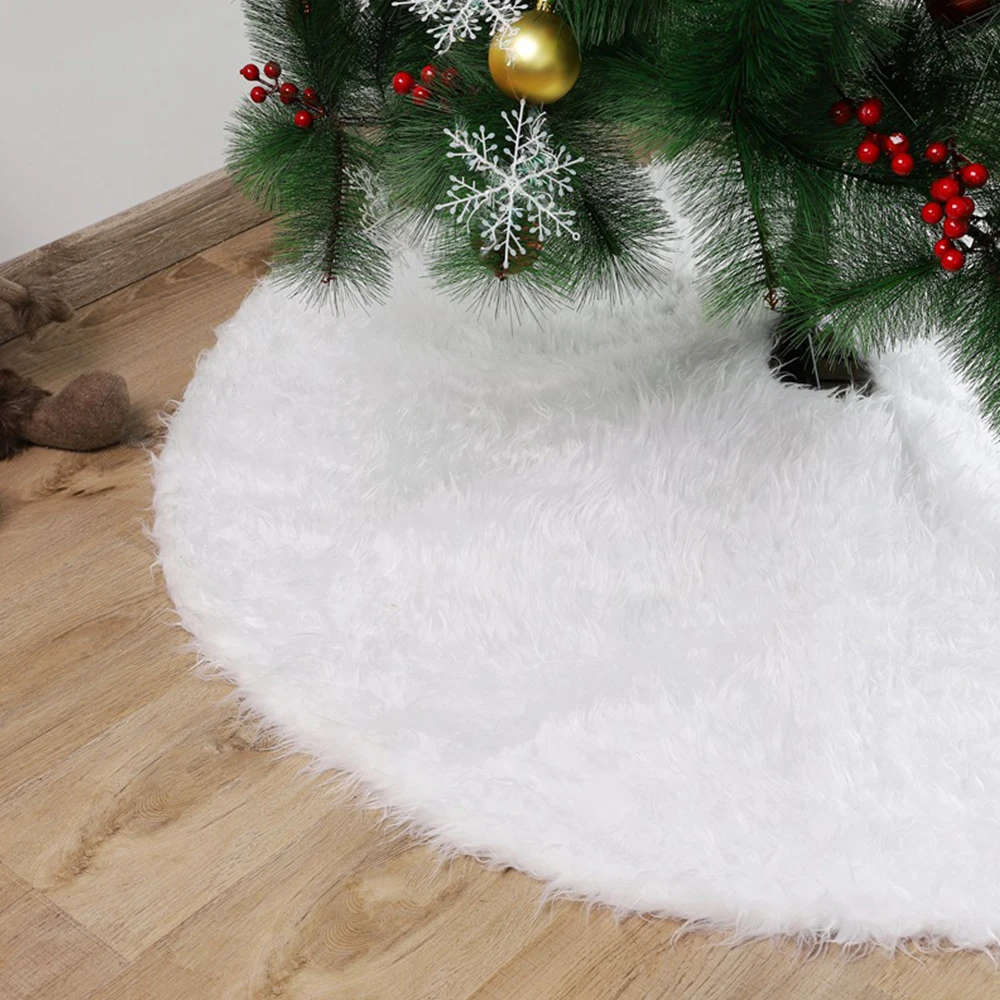 90/120CM Christmas Tree Skirt Round White Faux Fur Xmas Trees Carpet Mat Large Skirts for New Year Party Christmas Decorations