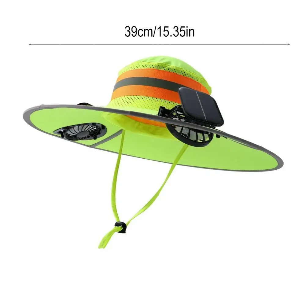 Picture 5: Sun Hat with Double Solar Fans High-Gloss Reflective Strips Safety Warning Oversized Brim Full Face UV Protection Bucket Hat Coo