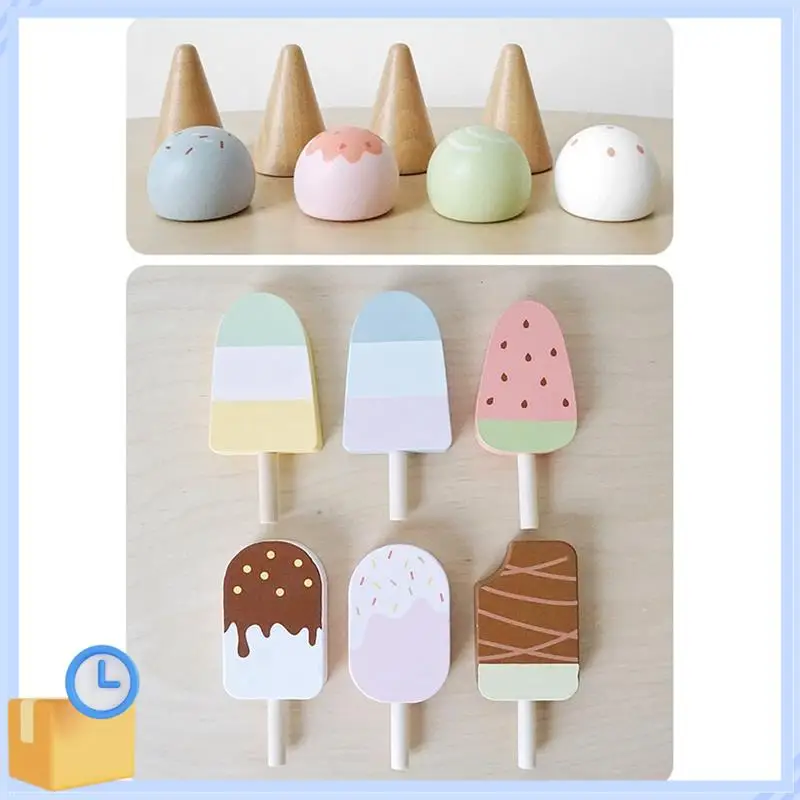 

ABTK-Wooden Play House Kitchen Pretend Play Ice Cream Fruit Barbecue Set Mini Food Education Kids