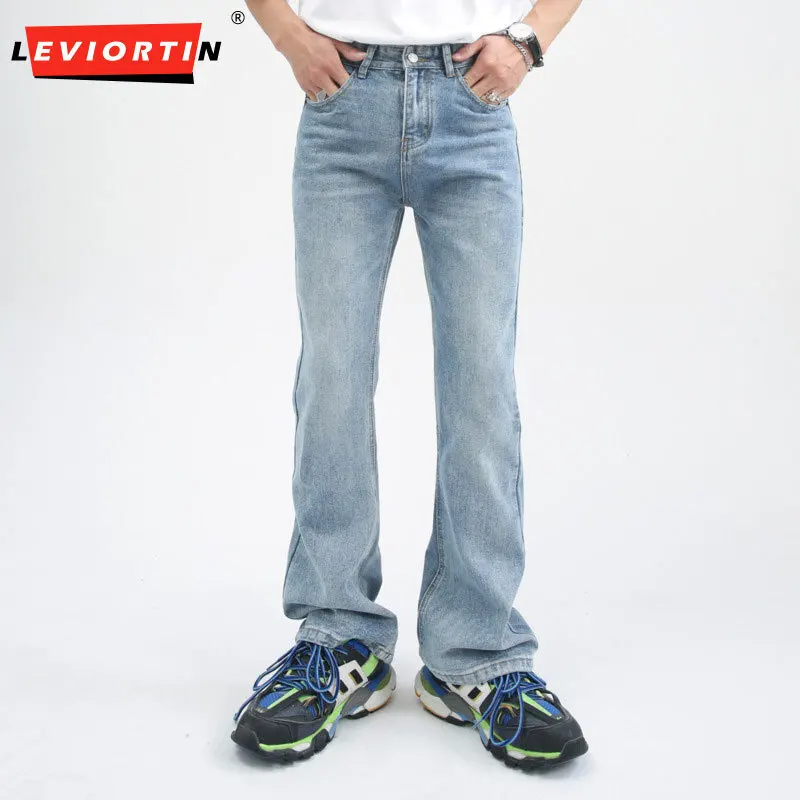 2024 New Retro Washed Men's Micro Horn Jeans Y2K Street Wear Straight Tube Loose Casual Versatile Multi Color Cowboy Pants