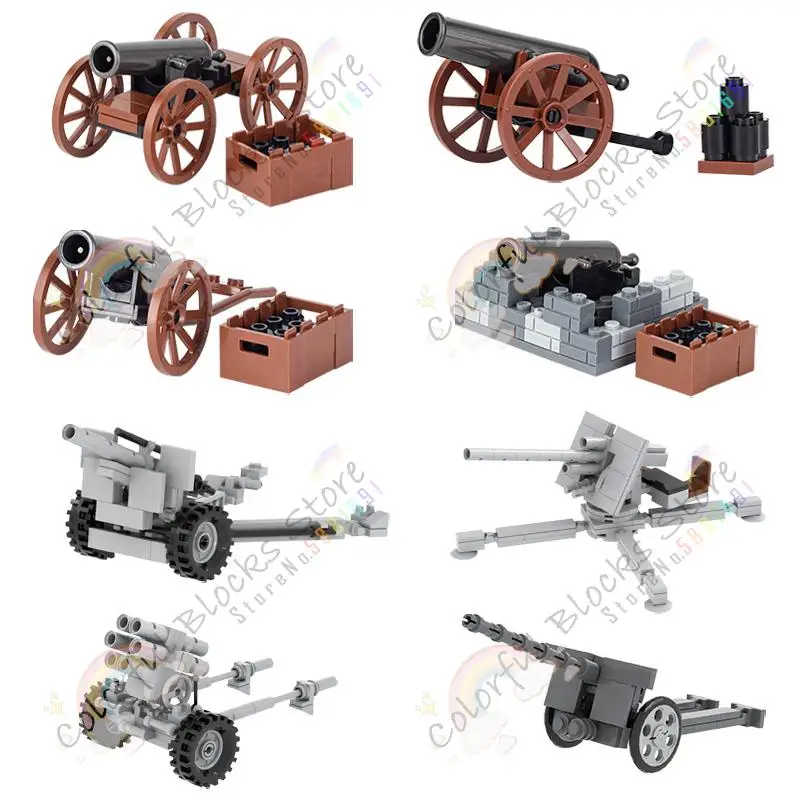 Cannon Military Weapons Model Building Blocks DIY Medieval Modern Wars Army Artillery Howitzer MOC Assembly Bricks Toys For Kids