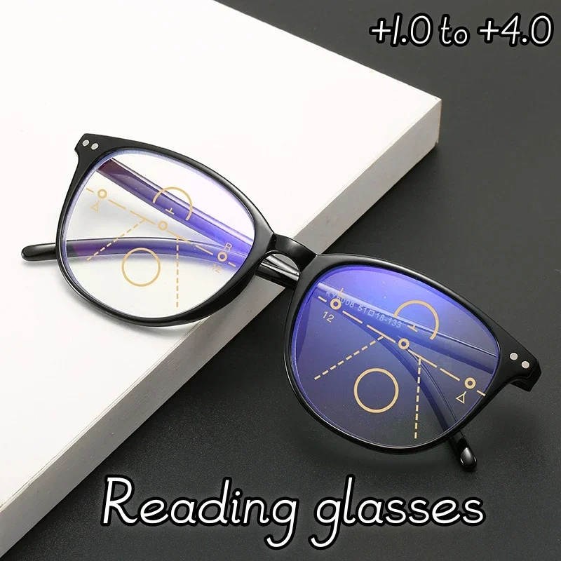 

New Retro Anti Blue Light Reading Glasses Progressive Multifocal Presbyopic Eyeglasses Large Frame Rice Nail Hyperopia Eyewear