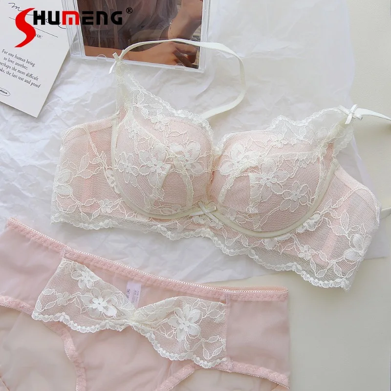 

Small Chest Push Up Wireless Bra Set Female Spring Wireless Soft Lace Bra Intimates Women's Japanese Style Sexy Brief Suits