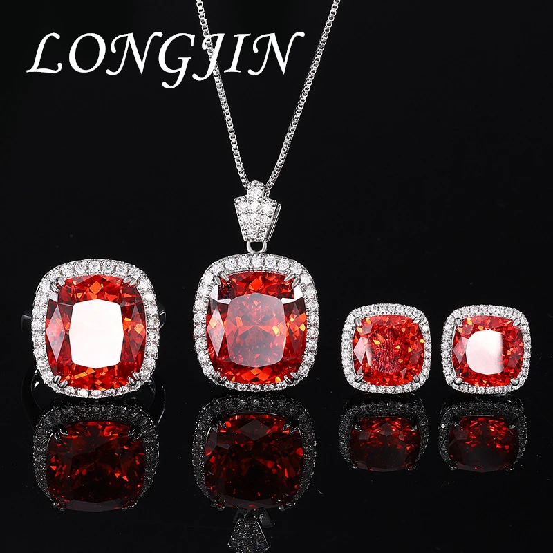 Square Red Crystal 14*16mm Accessories for Women Necklace and Earrings High End Jewelry Luxury Quality Jewelry Free Shipping