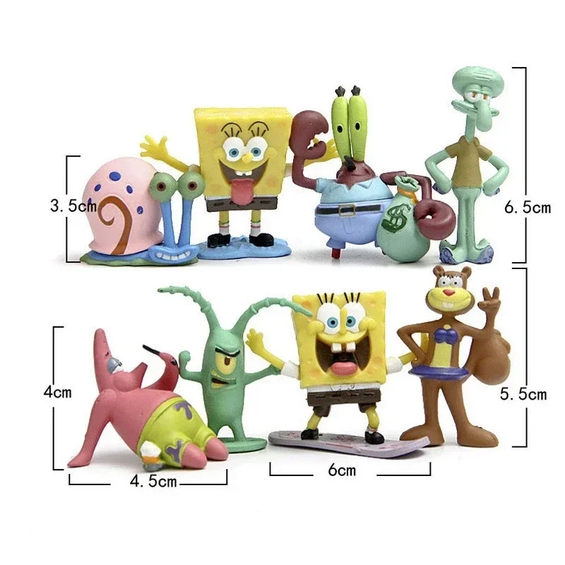 8pcs Sponges Bobs Patrick Star Figure Toys Animation Kawaii Cartoon Sponge Bobs Bobs Figure Toys for Children Xmas gift