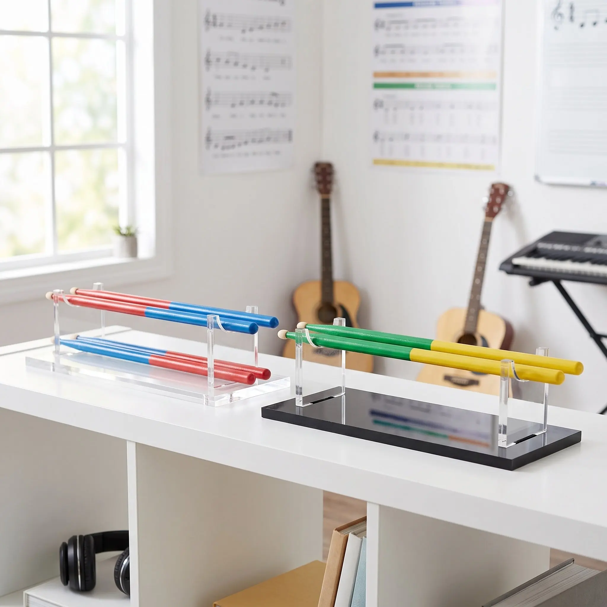 2Pcs Clear Acrylic Drumstick Holder Rack Desktop Stand for Drum Accessories Music Room Percussion Stick Organizer