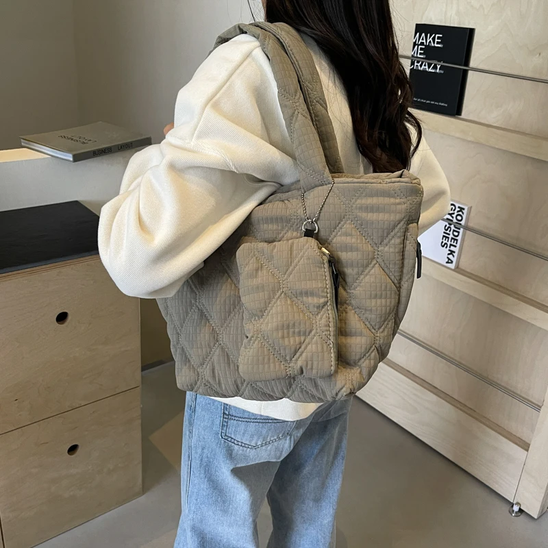 

Женская стеганая сумка через плечо с ромбовидным узором, сумка с верхней ручкой, большая вместительная сумка-тоут для работы, путешествий, спортзала, магазина