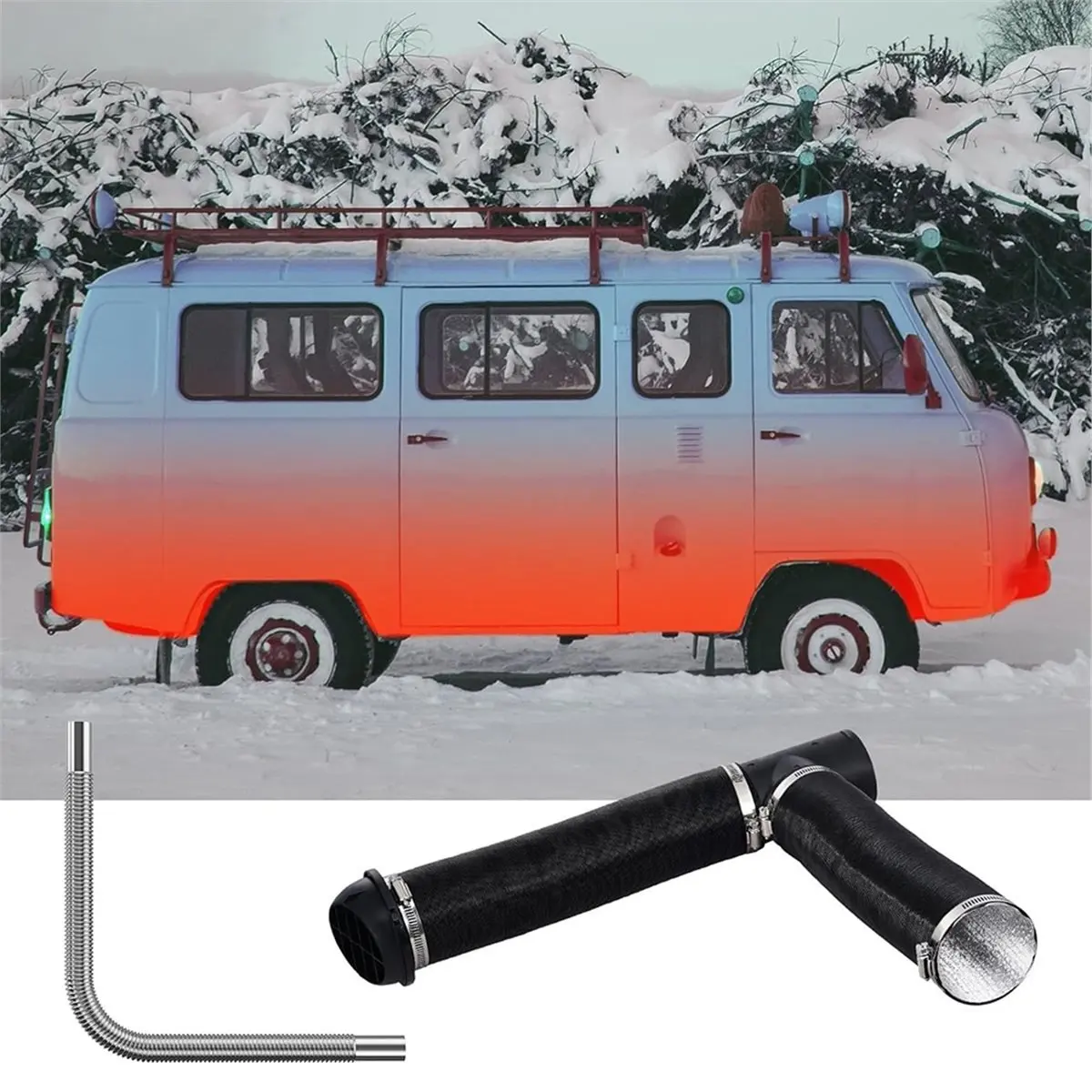 Heater Pipe Ducting Set, 3Inch Extendable Air Duct Hose, 1Inch Exhaust Pipe,2 Air Vents,Tee Air Outlet Connector