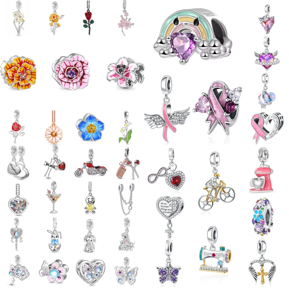 

2026 New 925 Silver Rose and Lotus Butterfly Pendant Bead Decoration,Fit European Bracelets DIY Women's Jewelry Accessories