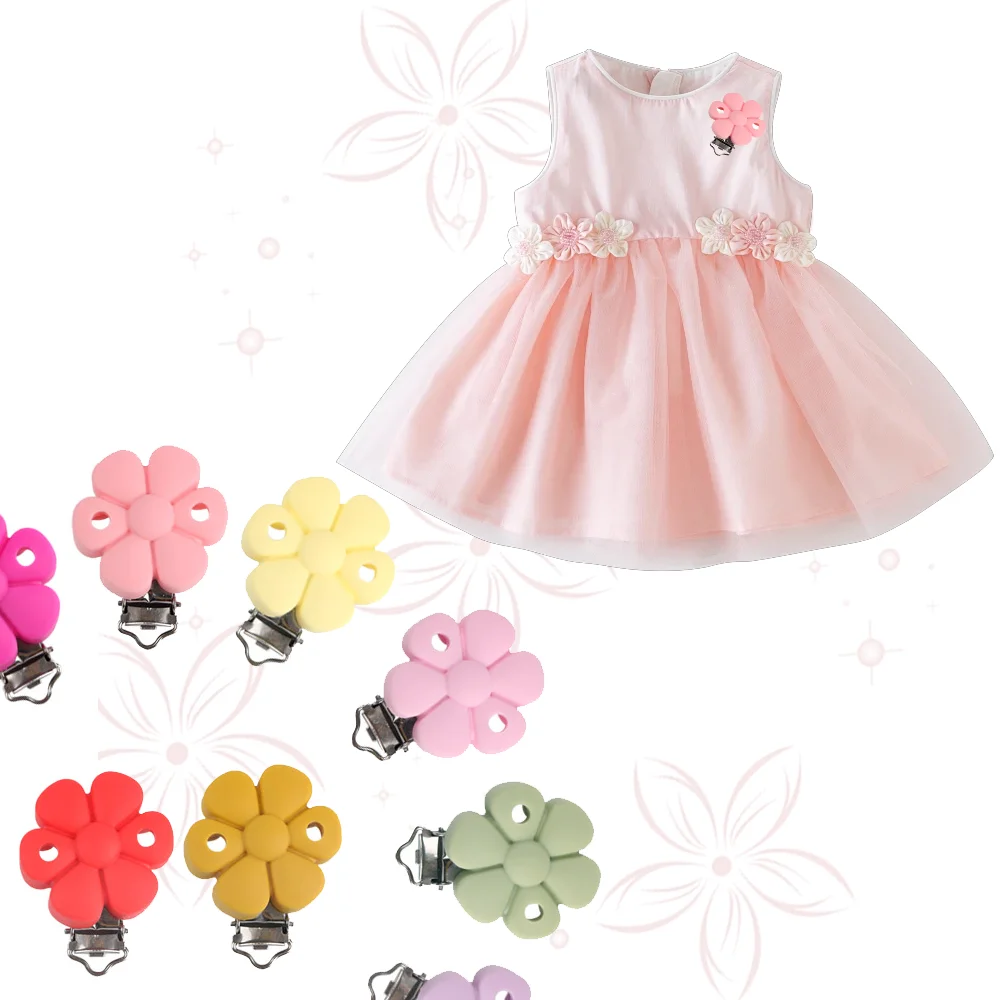 

10 шт., силиконовые зажимы для соски с цветком, пищевые прорезыватели для детей, сделай сам, детская пустышка, цепочка для кормления соски, аксессуары