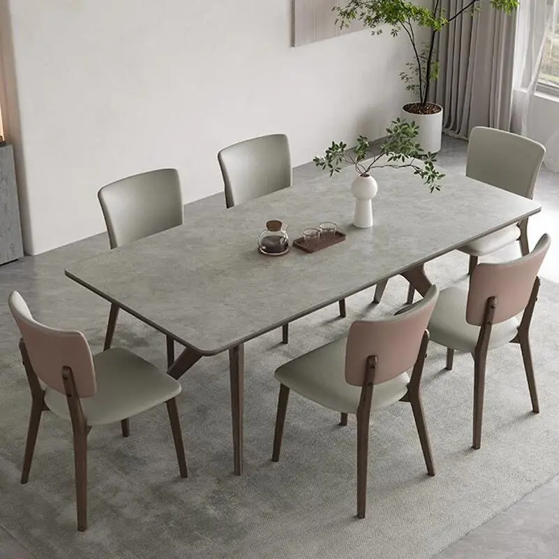 Wayon Contemporary with Wood Legs Mid-Century Modern Rectangular Sintered Stone Dining Table Design for Hotel and Home Use