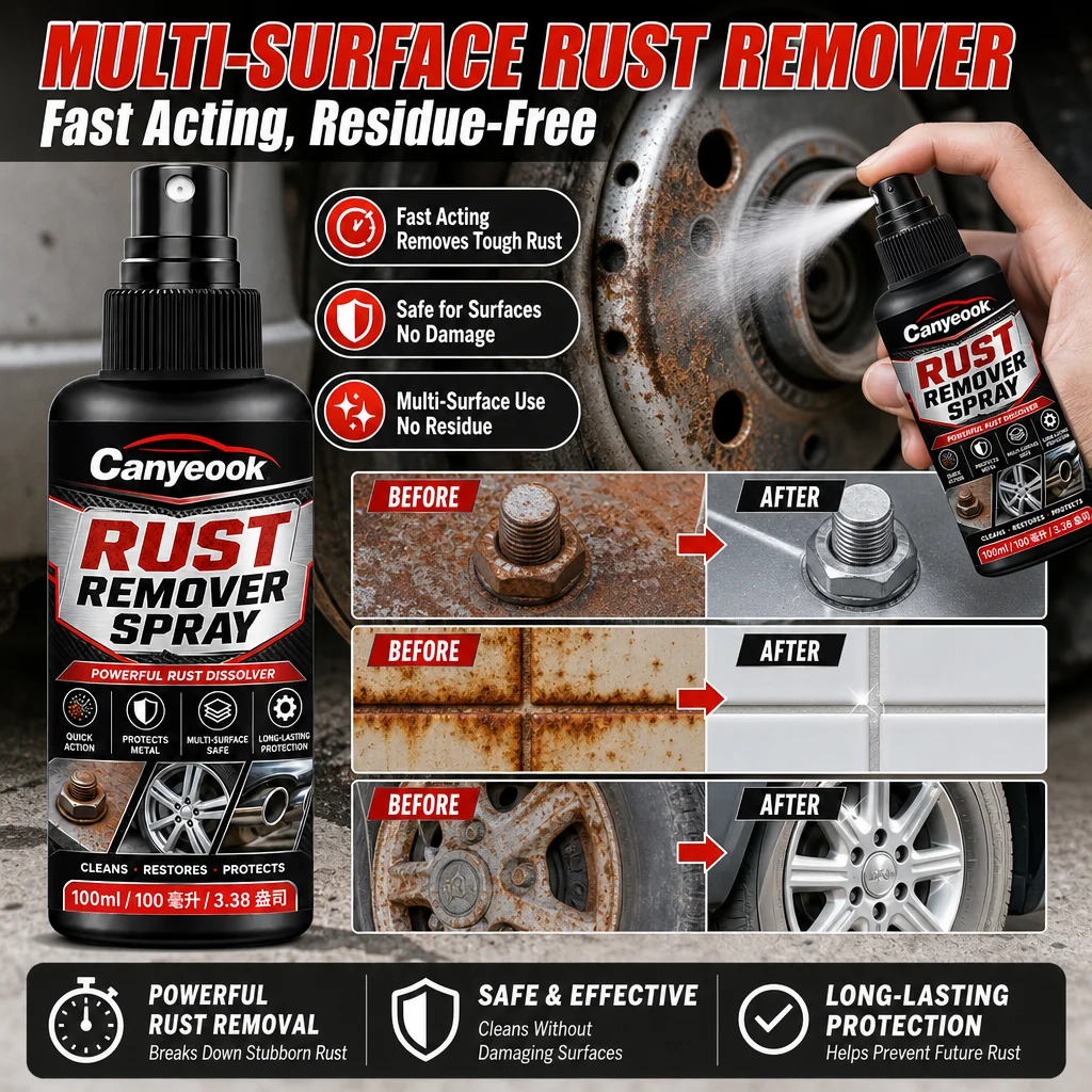 CANYEOOK Rust Remover Spray 100ml - Remove Rust Stains Dirt from Metal Tile Car Home Multi-Surface Quick-Acting No Residue