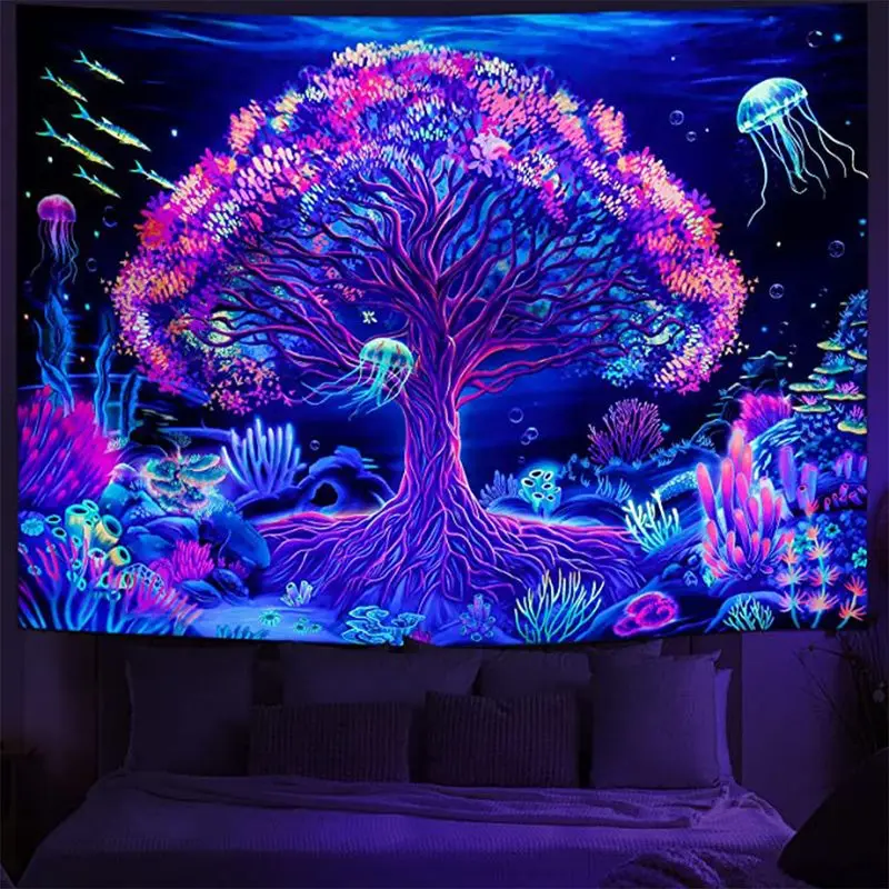 VIKAMA Skeleton Cactus Mushroom Tapestry, Desert Gothic Wall Hanging Background Cloth for Unique Living Room Decor