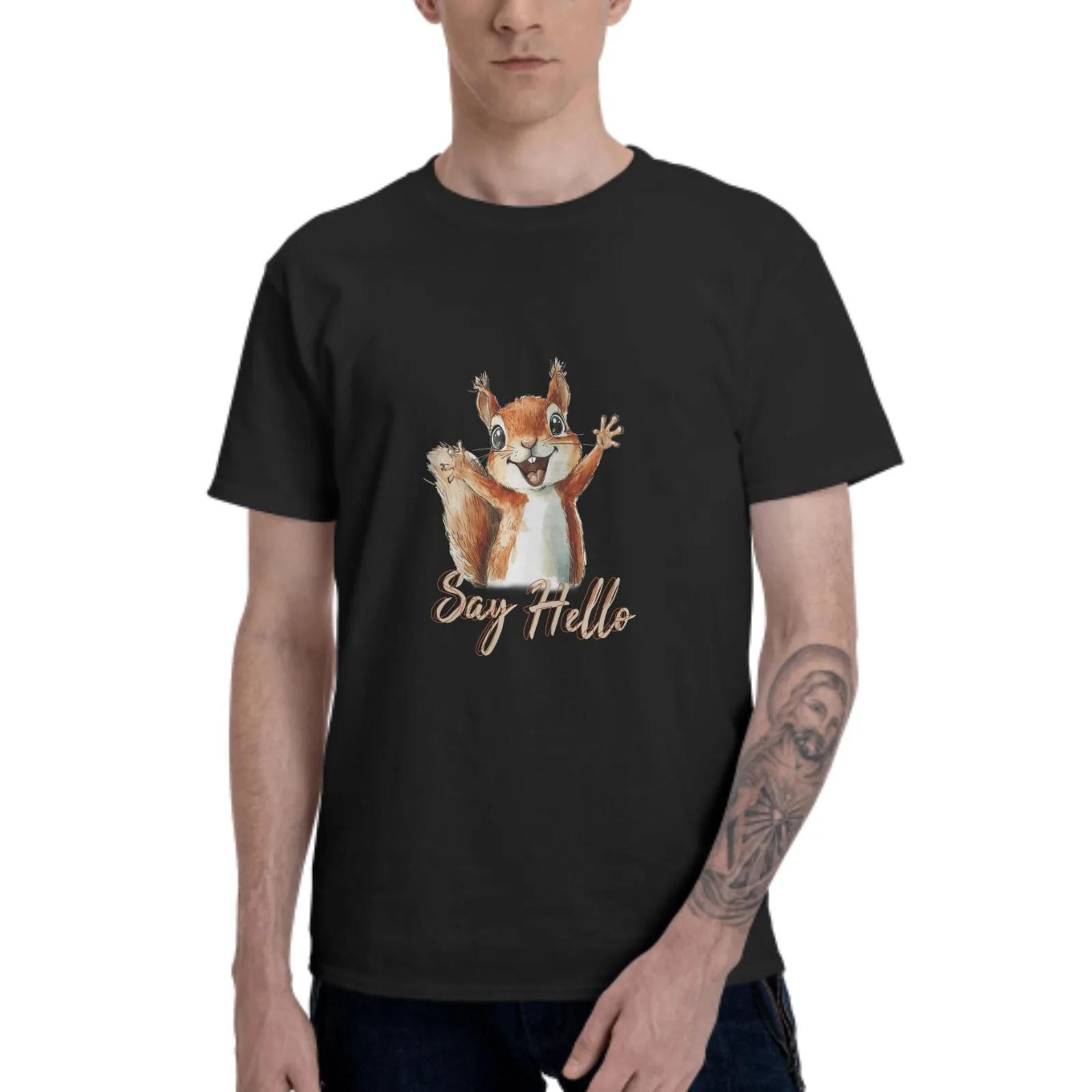 

Say Hello Squirrel T Shirt Normal Tshirts Cotton Euro Size O-Neck Daily Casual Oversized Unisex Tees