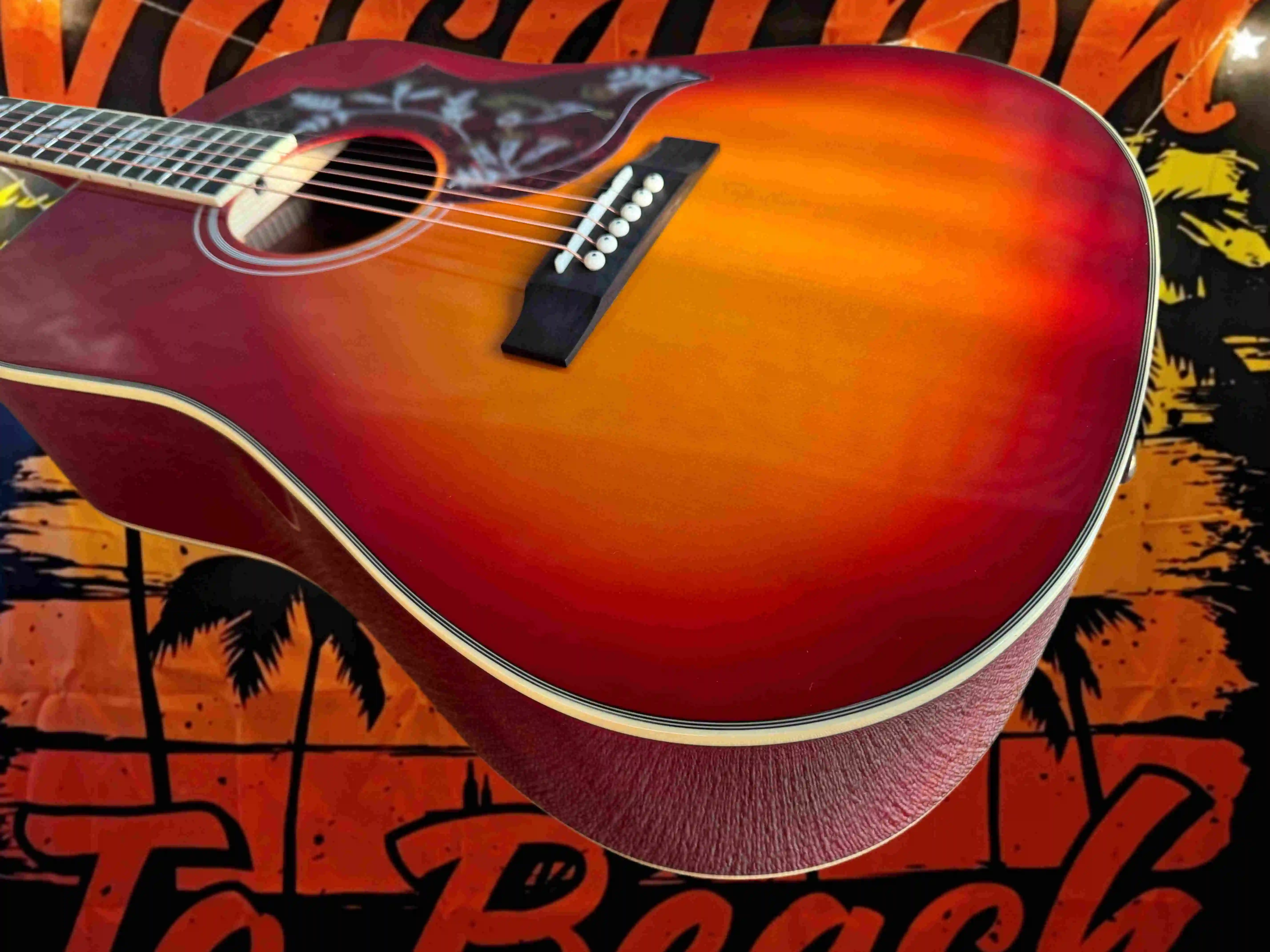 41 Inch Bee Bird Acoustic Guitar Cherry CS Red Sunset Gradient Coating Spruce Solid Top Warm Full Sound Rosewood Fingerboard