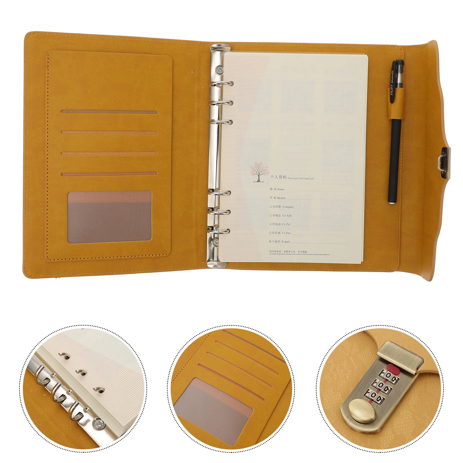 

Combination Lock Notebook Retro Privacy Journals Diary Pu Yellow Office Taking A5 Notepad