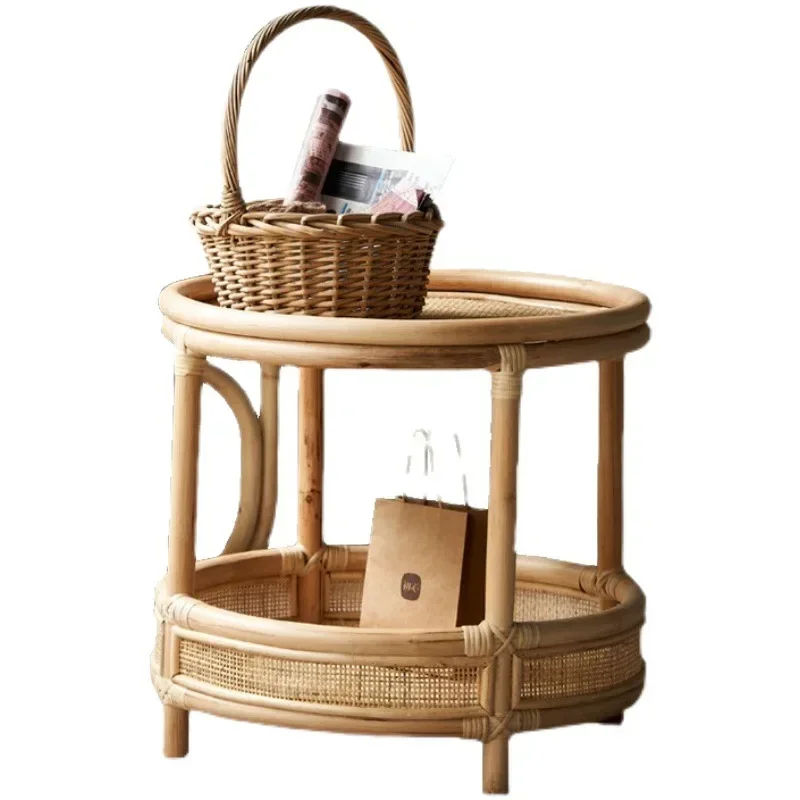 Small apartment living room household round table balcony casual double storage small side table
