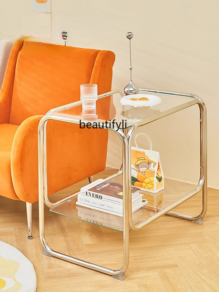 

zqCoffee Table Small Apartment Sofa Glass Side Table Light Luxury Nordic Mid-Ancient Bedside Storage Corner Table