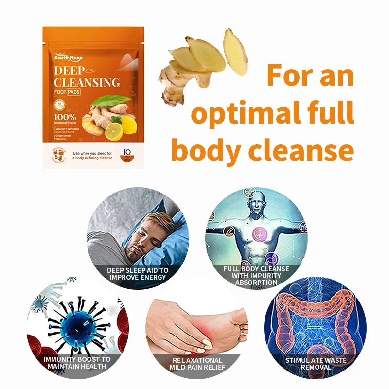 Foot Detox Patches Deep Cleansing Slimming Stress Relief Body Detoxification Toxin Removal Natural Ginger Bamboo Feet Pads 10pcs