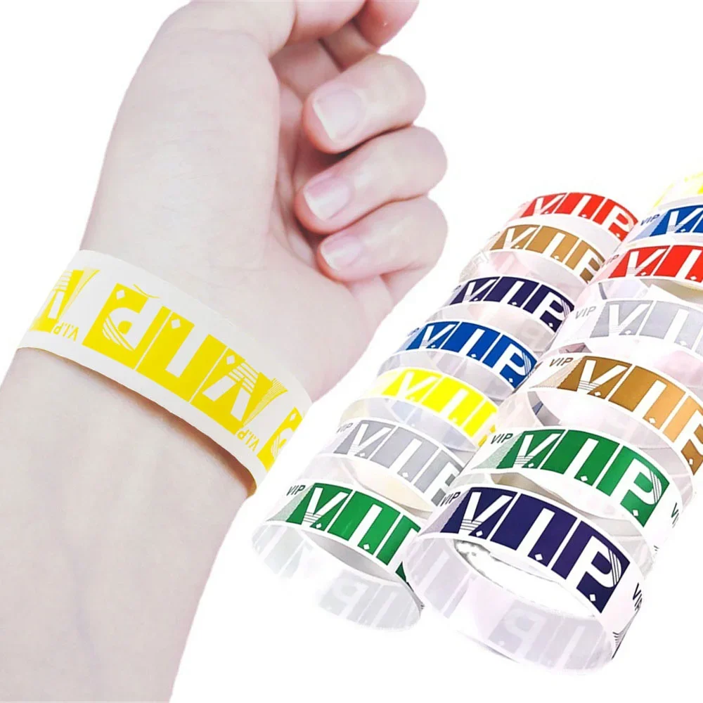 300-1000pcs VIP Party Decoration Bracelet Synthetic Paper Wristbands Meeting Sticky Solid Color Paper Wristband Party Supplies