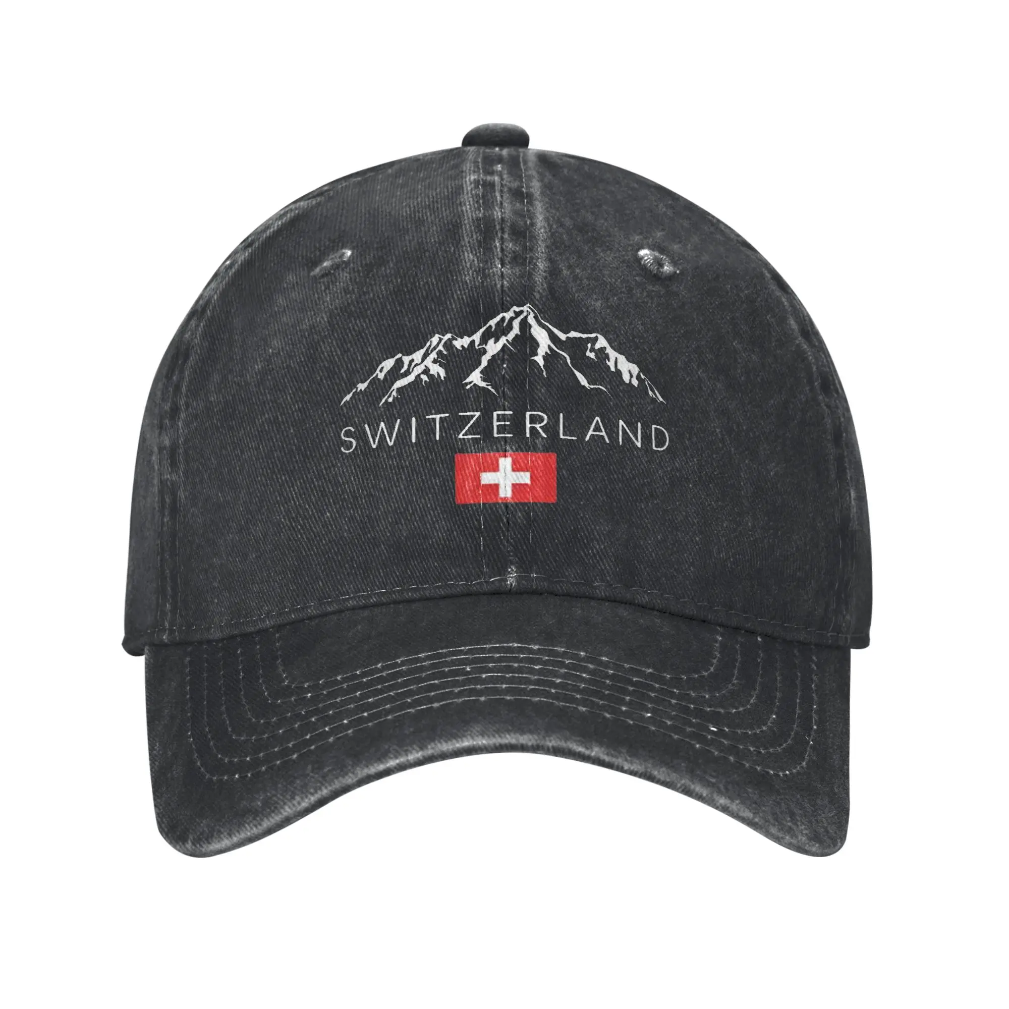 Graphic Swiss Flag Mountain Switzerland High-end Retro Cowboy Washed Baseball Caps Male Denim Sun Hats Woman Hip Hop Peaked Cap