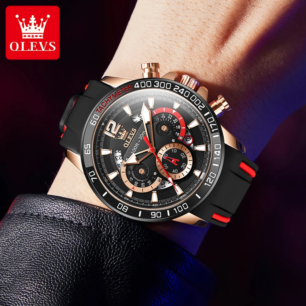 OLEVS 9936 Original Men\'s Quartz Watch Multifunction Waterproof Rubber Strap Luminous Quartz Watch for Men