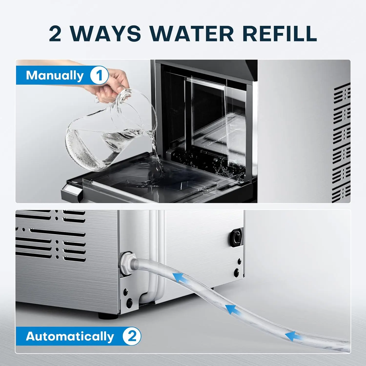 Cubes Ready in 15mins, 2 Ways Water Refill, Fit Under Wall Cabinet for Office, Home, Bar