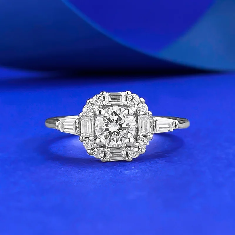 

CKT Solid S925 Sterling Silver Round Cut 5 MM Lab Sapphire Gemstone Wedding Engagement Ring for Women Fine Jewelry Gifts