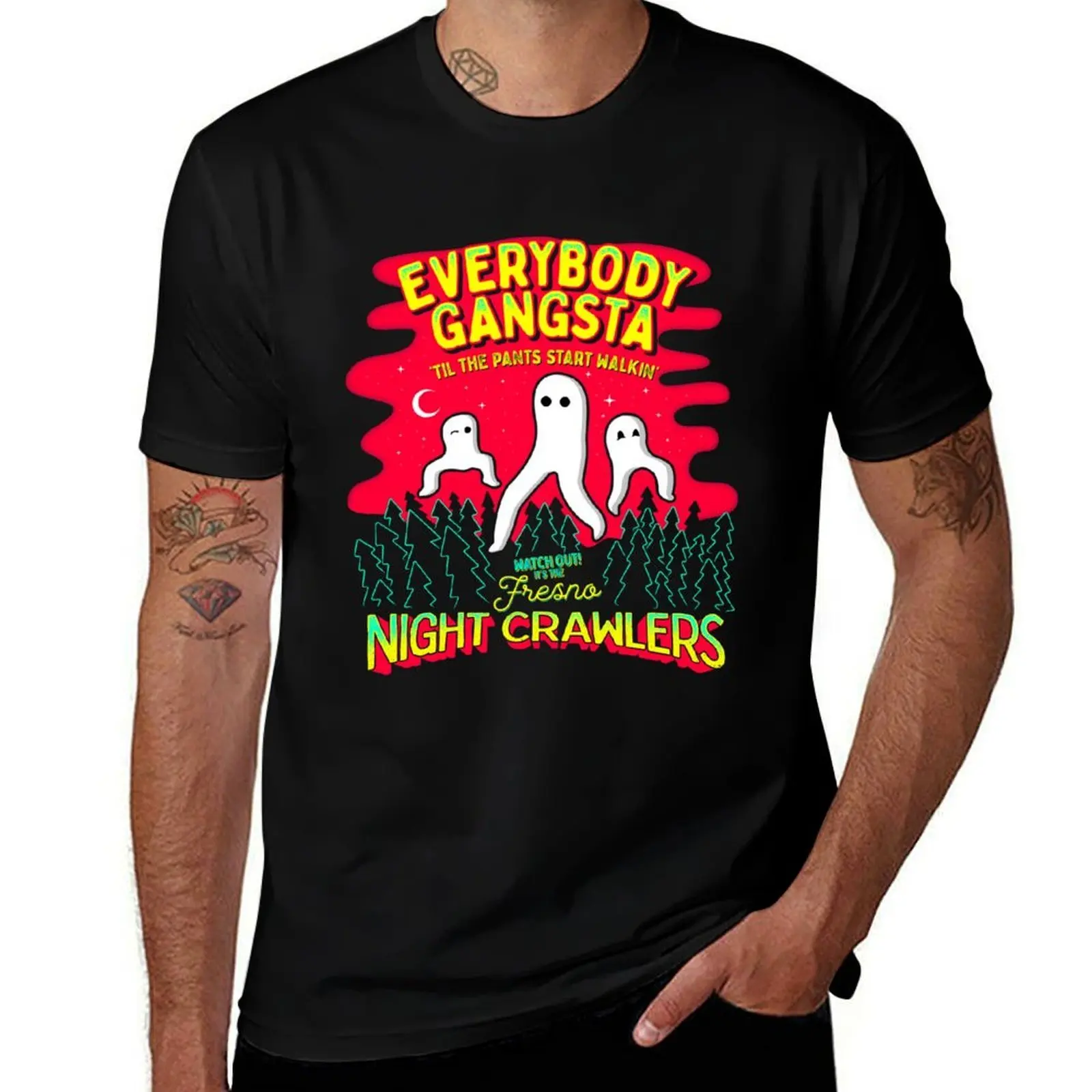 Everybody Gangsta 'Til the Pants Start Walkin' - Watch out! It's the Fresno Nightcrawlers! T-Shirt Work Wear Simple Tee Shirt