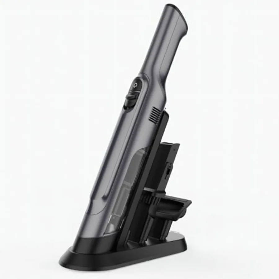 Portable mini car vac for home office and pet hair: handheld cordless vacuum, lightweight 1.4lb, powerful suction, ermine silve