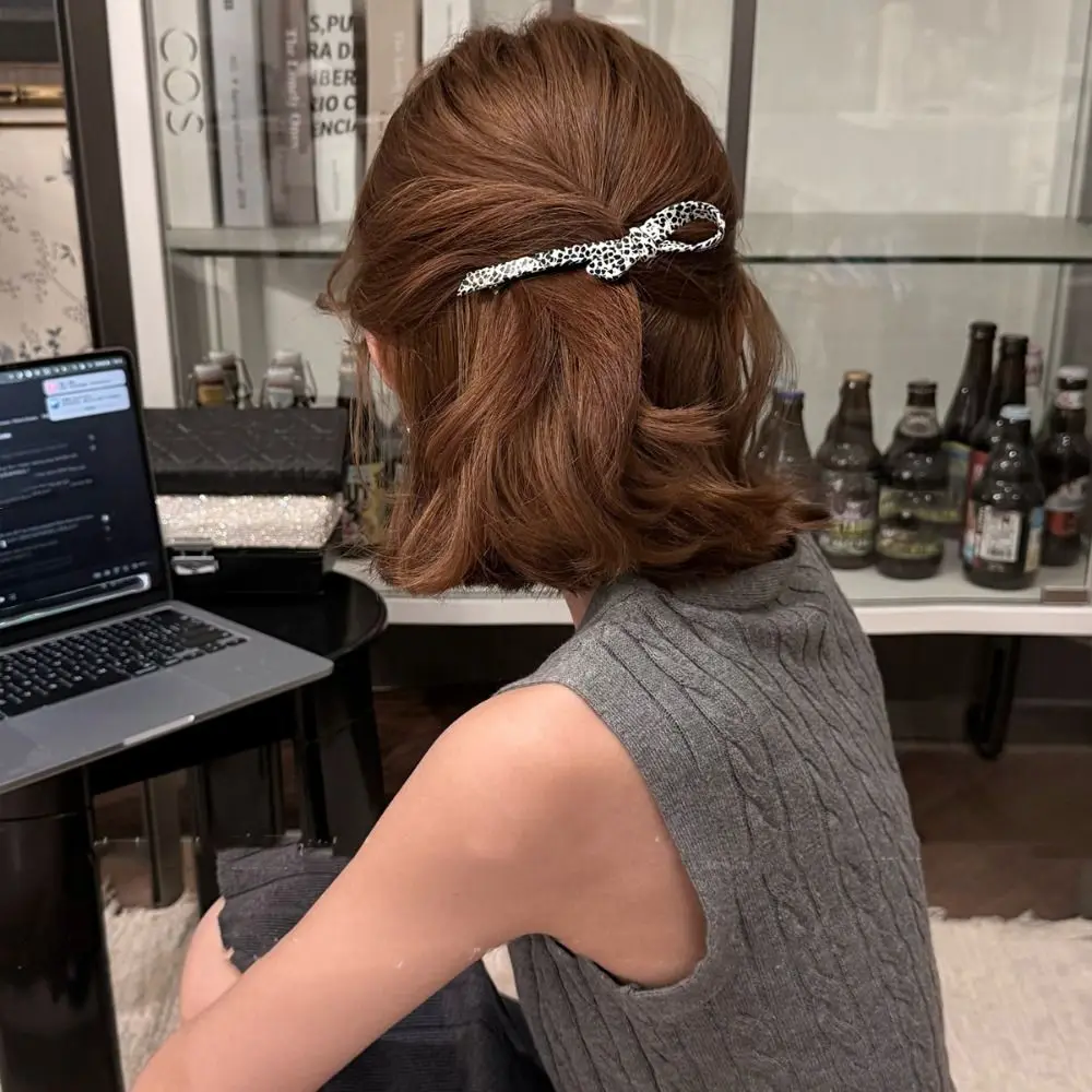 

Retro Leopard Print Acetic Acid Bow Hair Clip Korean Style Barrettes Bow Spring Clip Headwear Bowknot Hairpin Girl