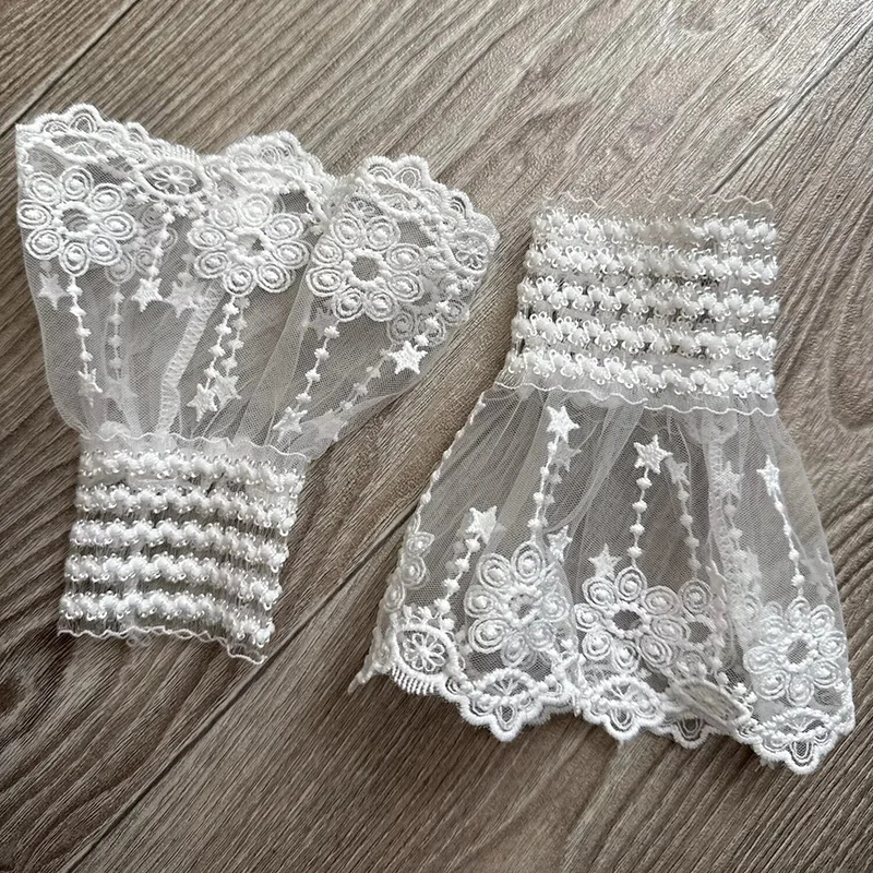 New Detachable Lace Cuffs Gloves Flower Mesh Fake Flared Sleeves Pleated False Cuffs Sweater Blouse Wrist Warmers Accessories