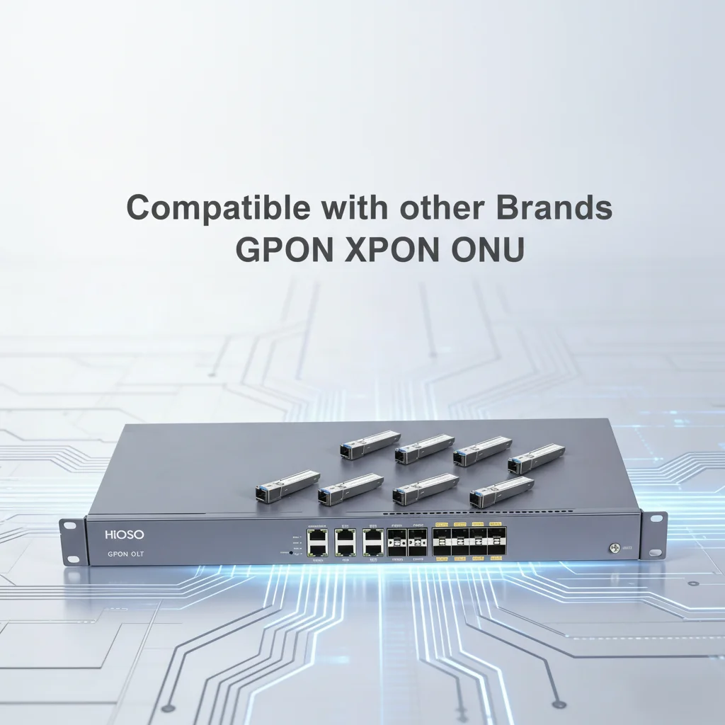 HiOSO HA7308G-JT Without Pon Modules 8PON GPON OLT 4 GE/10GE Uplink Ports 1 Console MGMT Support WEB SNMP CLI RJ45 1AC