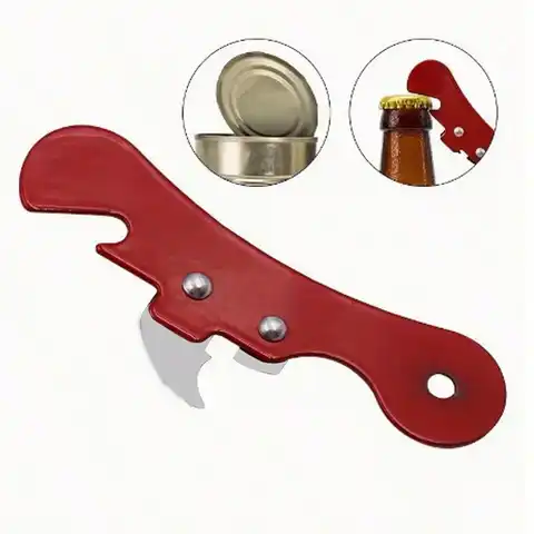 1pc Stainless Steel Manual Can Opener, Comfort Grip Opener For Cans Bottles Jars, Outdoor Camping Multifunctional Tool