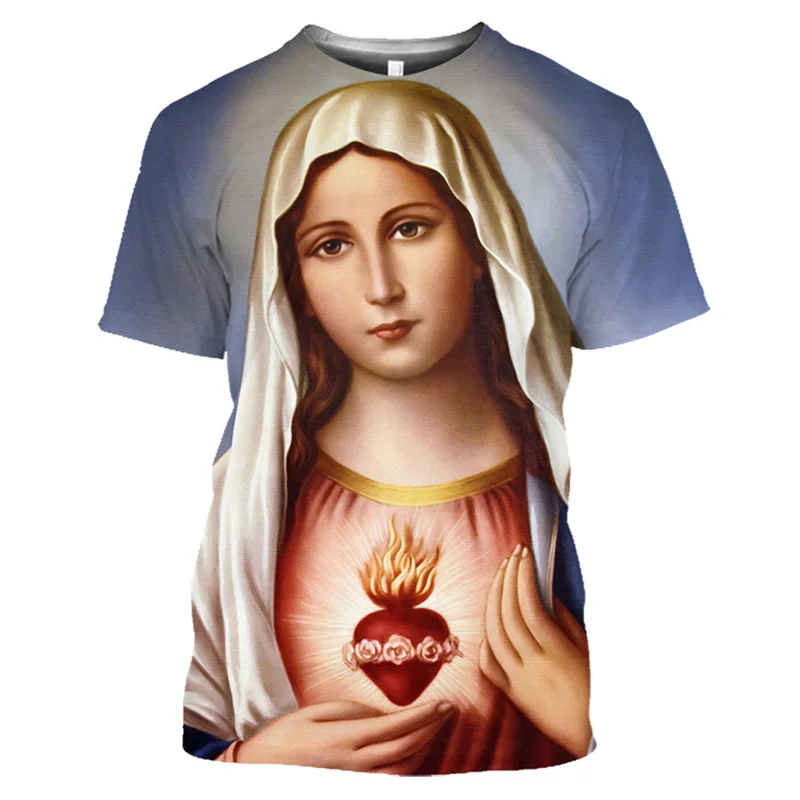 3D Christ Jesus Virgin Mary Printing T Shirt God Of Mother Graphic T-shirts Kid Fashion Short Sleeves Harajuku Clothing Tops Tee