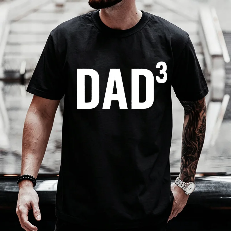 Mens T Shirt Dad 3 Graphic Print Fathers Day Gift For Dad Three Kids Casual Crew Neck Short Sleeve Tee Fashion Daily Wear Tops