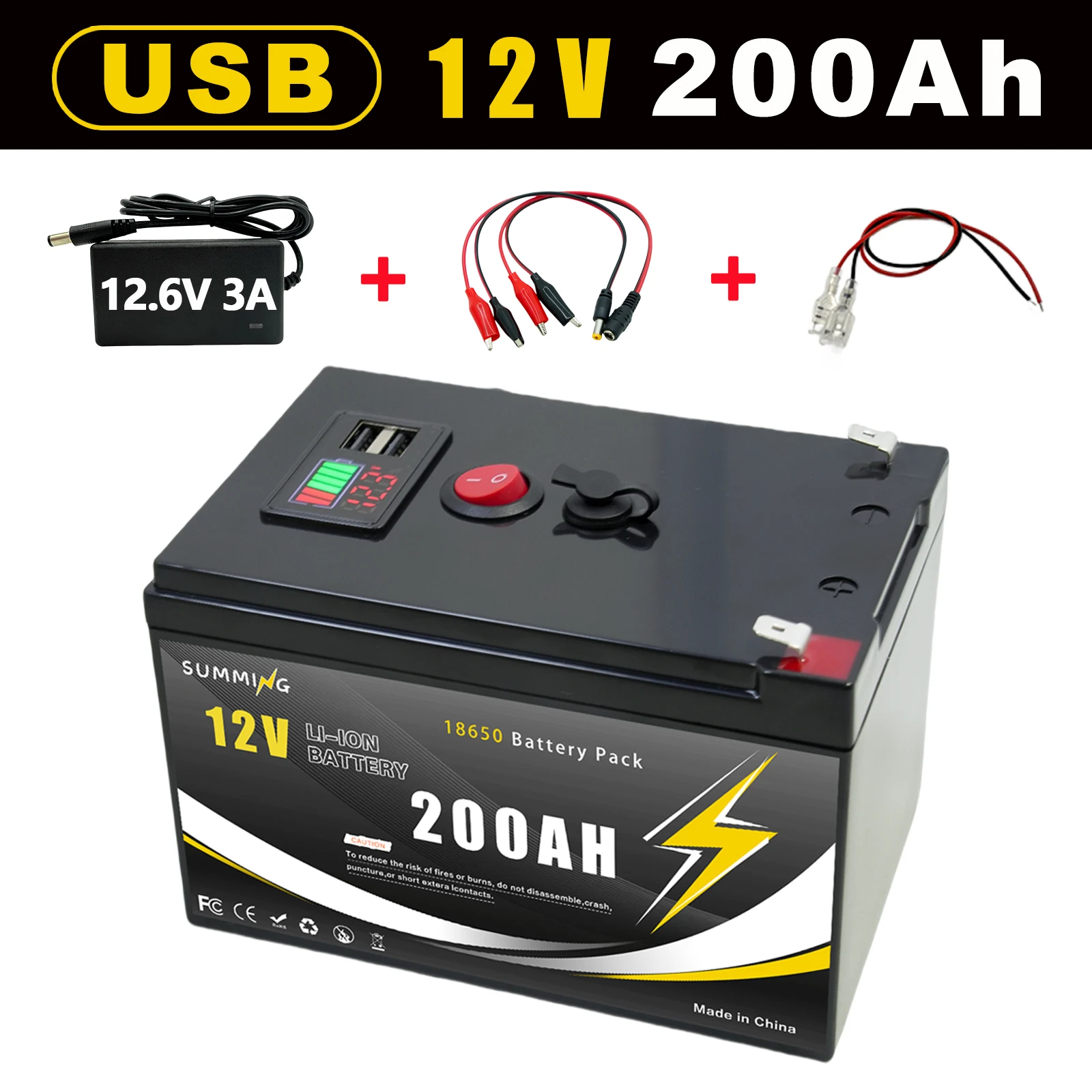 

12V LiFePO4 200Ah Lithium Battery 4000+ Deep Cycles, for Power Wheels Toys, Scooter, Radio️UPS, Kayak Fish Finder Solar Panel