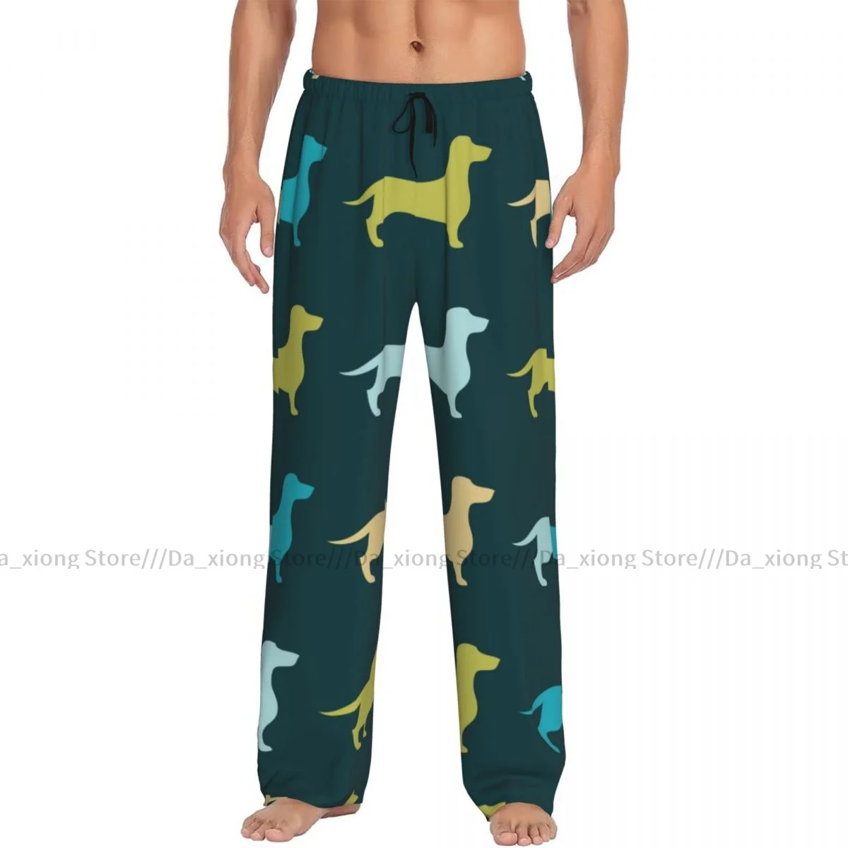 Mens Casual Pajama Long Pant Loose Elastic Waistband Cute Puppy And Foxhound Hunting Dog Cozy Sleepwear Home Lounge Pants