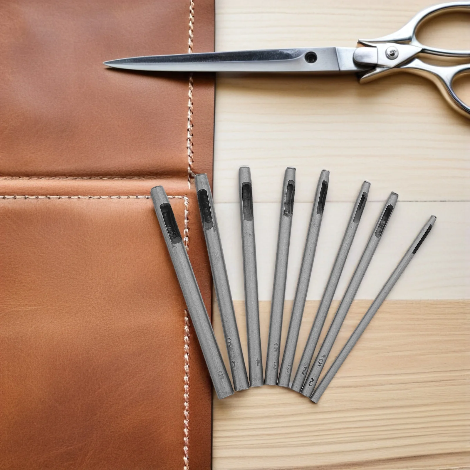 

8Pcs Hole Punch Tool Set: 1.5-5Mm Hollow Punch Kit for Belt Making Craft, Round Manual Puncher for Sewing Shoe Repair