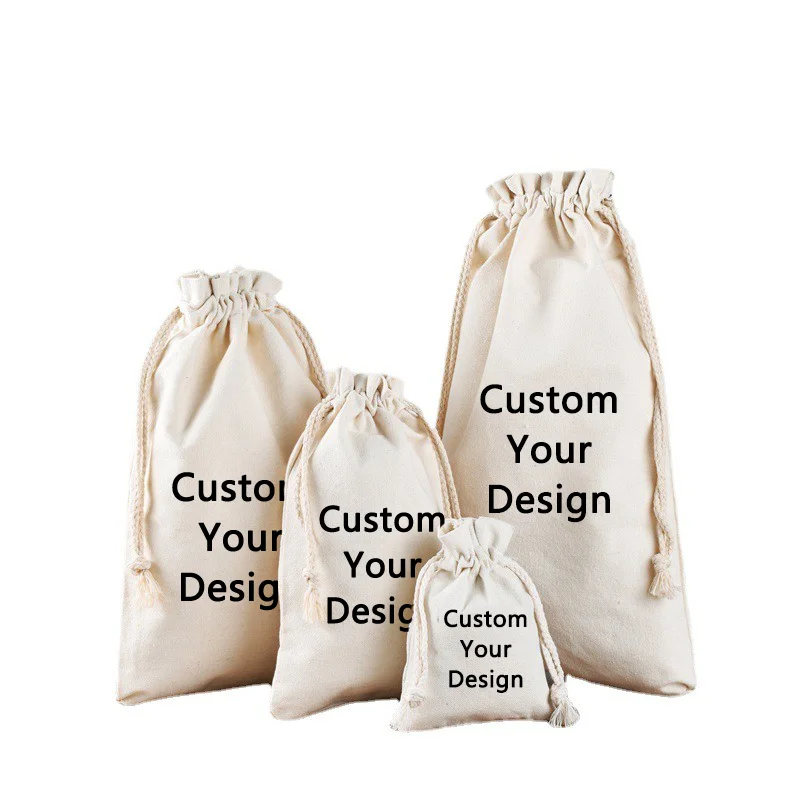 

10pcs Wholesale Custom LOGO Print Canvas Drawstring Bag Cotto Packaging Storage Shopping Bag Women's Tote Bags with Handle