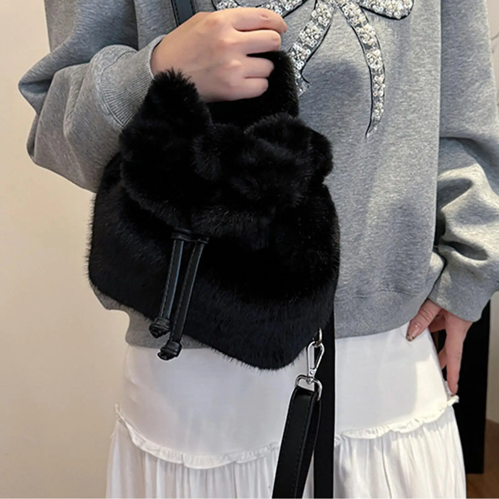 Bolsas de felpa para mujer, bolso con lazo, mochila escolar para viajes escolares, guardería, estudiantes, fiestas de compras de Navidad, niños, mujeres y niños