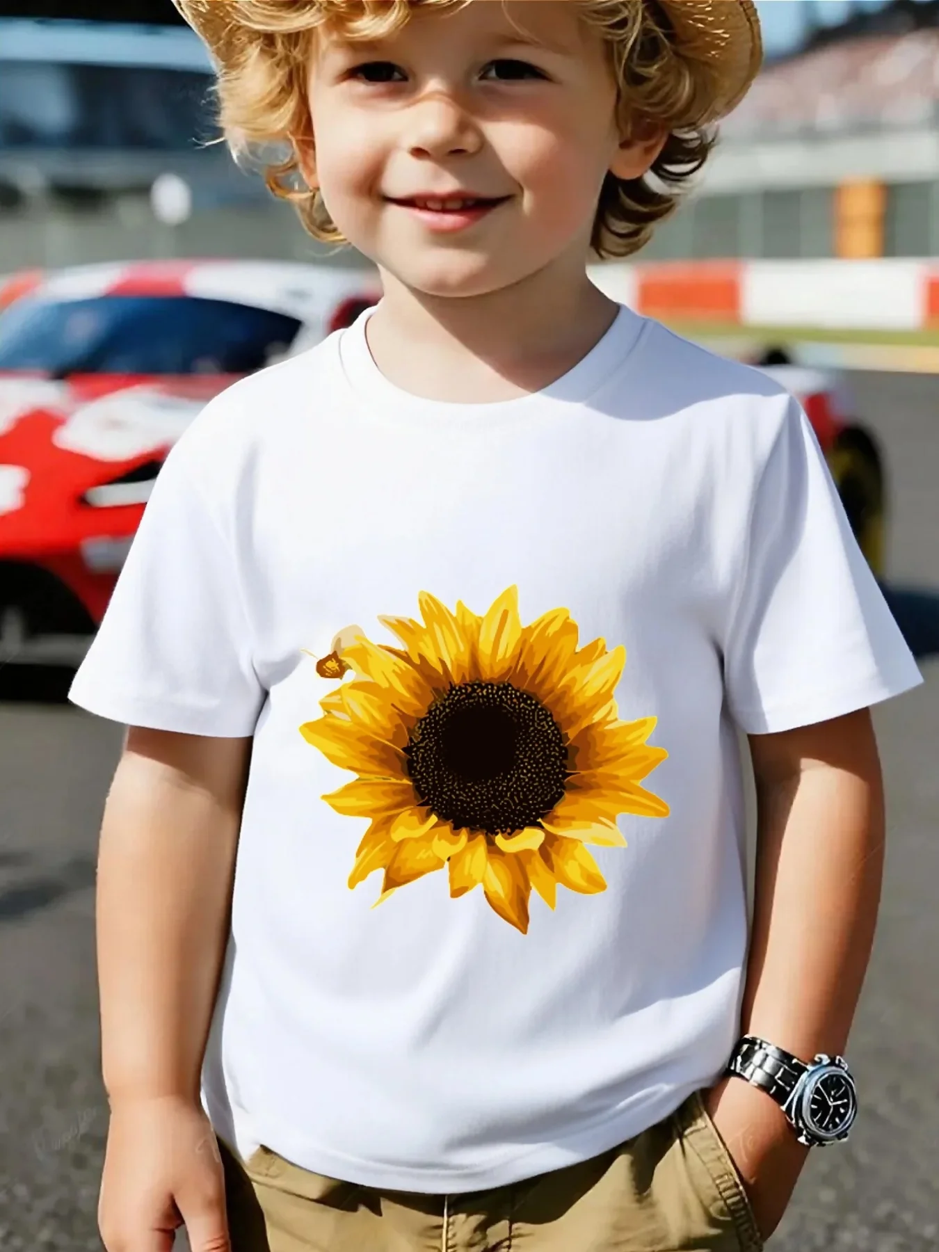 Vivid Yellow Sunflower With Little Butterfly Print Family Matching Short Sleeve Tee Boys Girls Kids Floral Casual Summer Tops