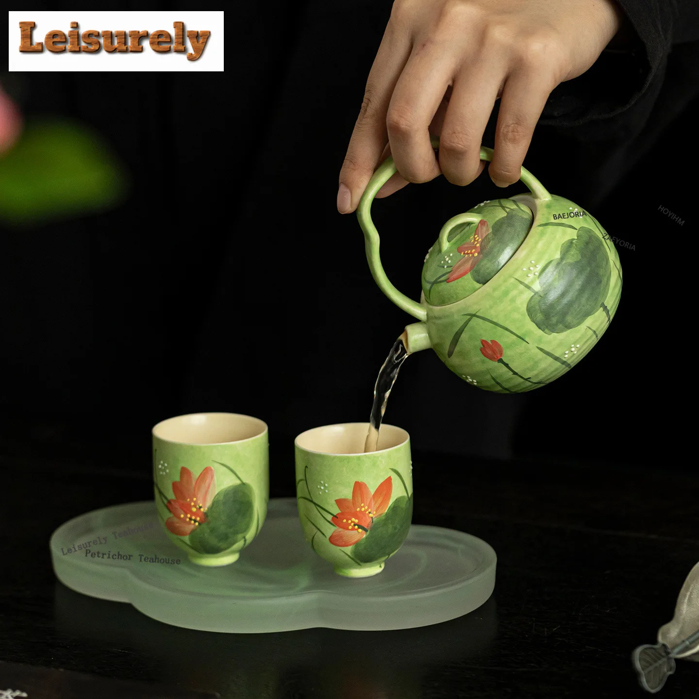 HOYIHM 200ml Hand-painted Summer Lotus Pond Teapot Ancient Tea Infuser Pot Tea Soaking Kettle With Ball Hole Tableware Gifts