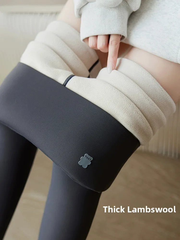 

Thiened Fce arkskin Yoga Fitn Pants Women's Outerwear Autumn Winter Warm Lamb Velvet Slimming Base Layer Trousers