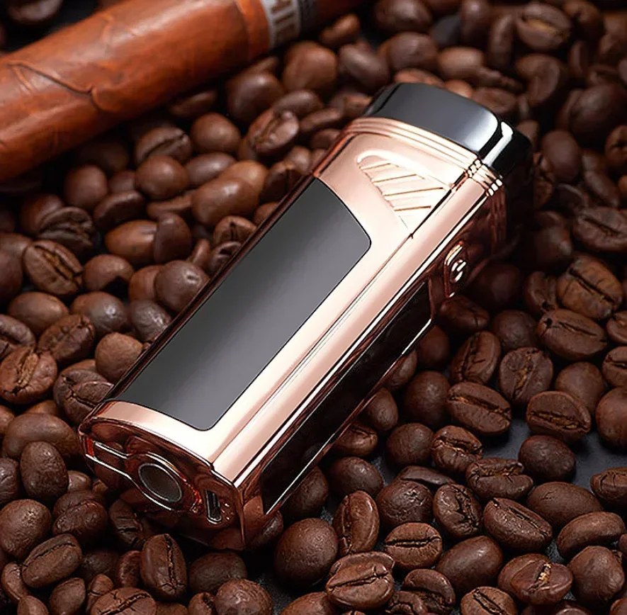 Luxury Fingerprint Touch Sensor Jet Turbo Flashlight 3 Flame USb Plasma Charging Electronic Butane Windproof Gas Lighter Gift