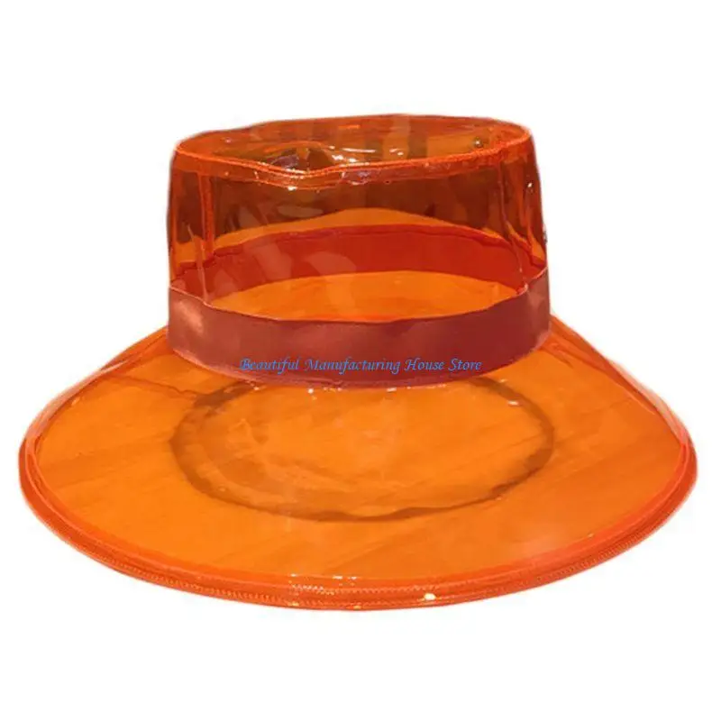 

E56A Unisex PVC Transparent Bucket Hat Bright Jelly Wide Brim Waterproof Rain hat