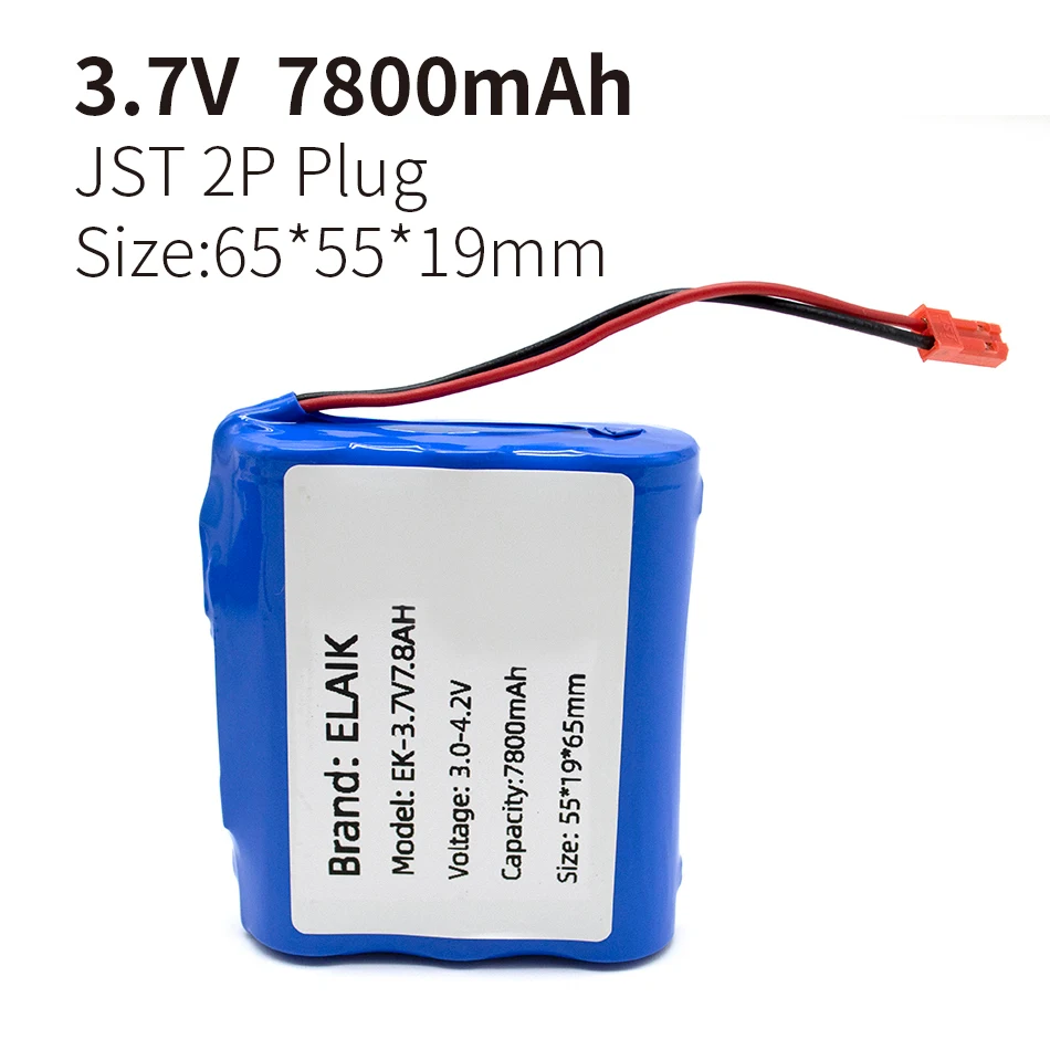 3.7V 7800mAh 18650 Li-ion battery with built-in battery protection board with PCB protection XH 2.54 JST SM 2P Plug