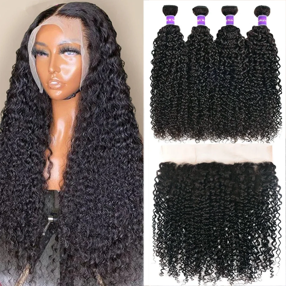 

Malaysian Kinky Curly Bundles With Frontal 100% Human Hair Bundles With Closure Kinky Curly Hair 2/3 Bundles With Frontal