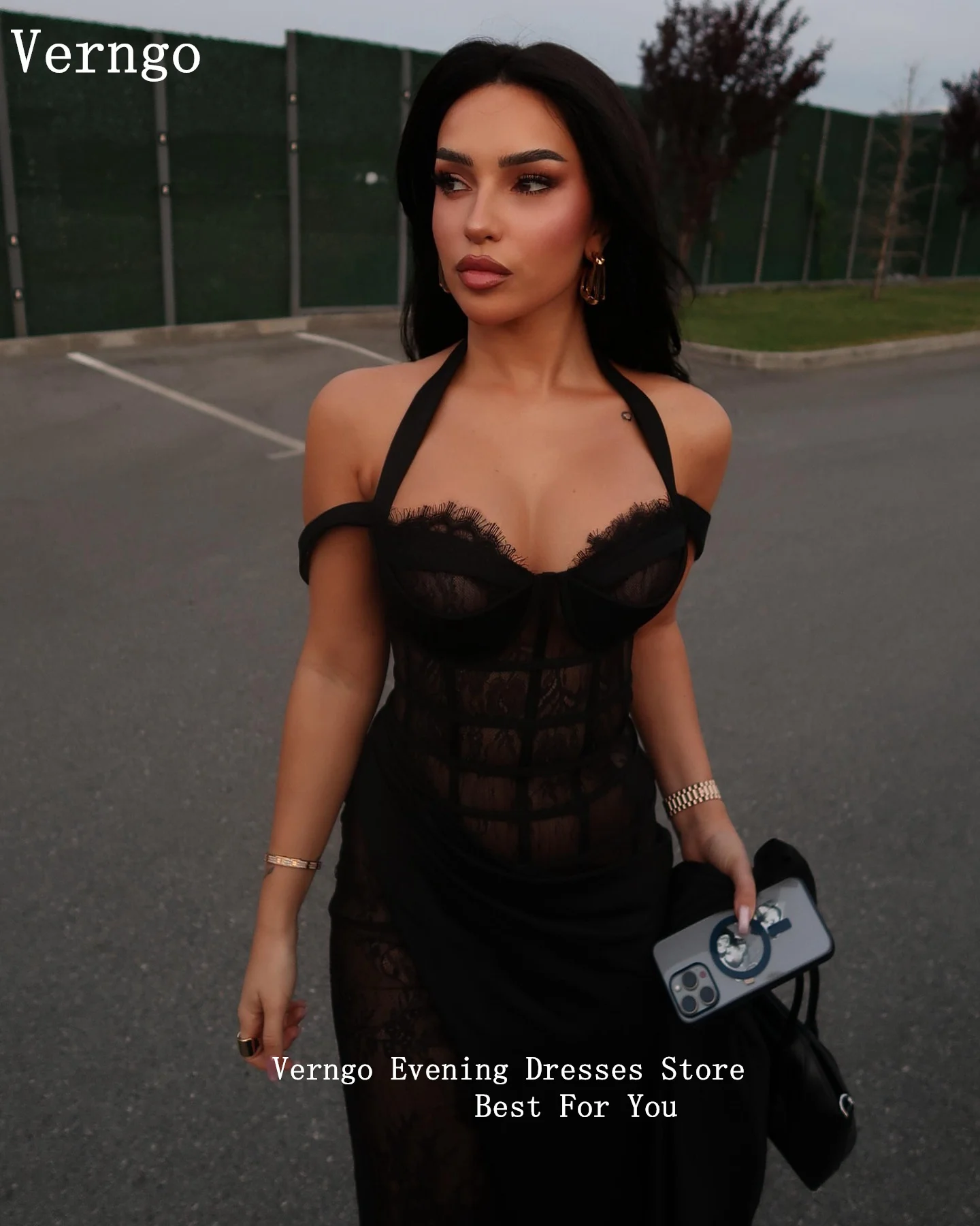 Verngo Rosa Spitze Mini-Partykleid, herzförmig, volle Ärmel, kurze formelle Anlässe, elegante, bescheidene Ballkleider, individuell gestaltet