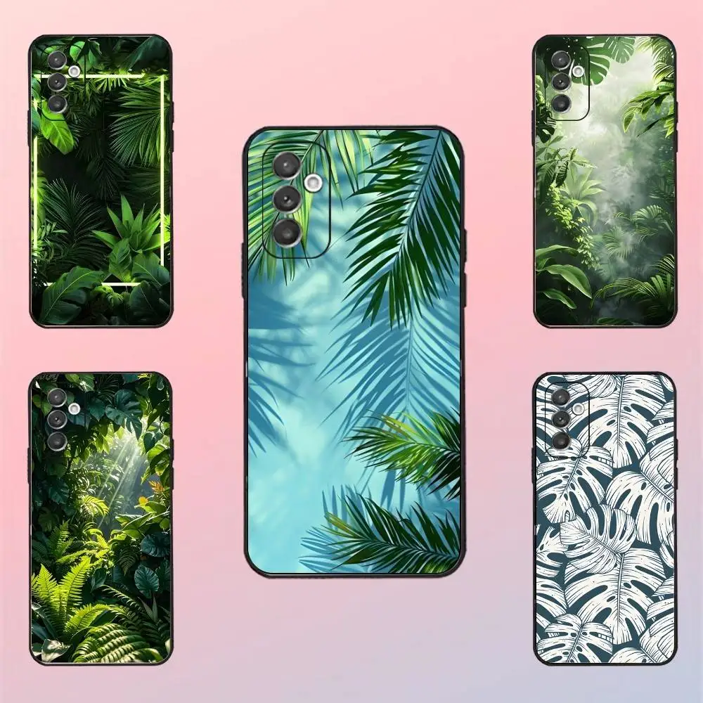 

palm leaves Phone Case For Samsung S 25,24,23,22,30,21,10,9,Ultra,Plus,Lite,FE,4,5 G Black Soft Case